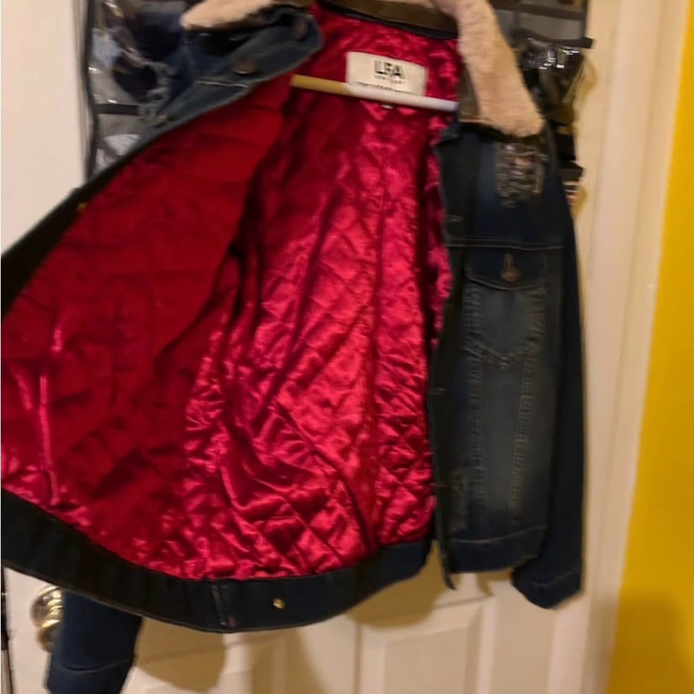 LEA Denim Sherpa-Lined Jacket - Red Quilted Lining